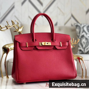 Hermes original Epsom Leather HB35O red&gold Metal