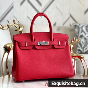Hermes original Epsom Leather HB35O red&silver Metal