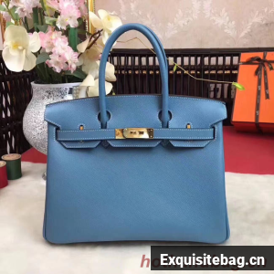 Hermes original Epsom Leather HB35O sky blue&gold Metal