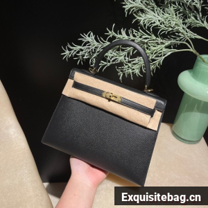 Hermes original Kelly Epsom Leather KL25 black
