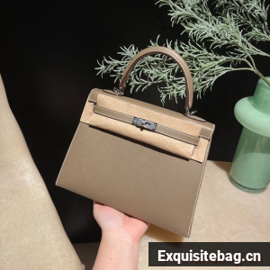 Hermes original Kelly Epsom Leather KL25 gray&Silver hardware