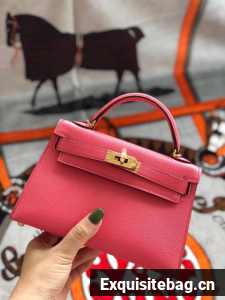Hermes original mini Kelly chevre mysore K19CM Watermelon red&Gold Metal