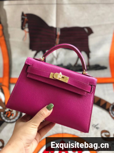 Hermes original mini Kelly chevre mysore K19CM rose&Gold Metal