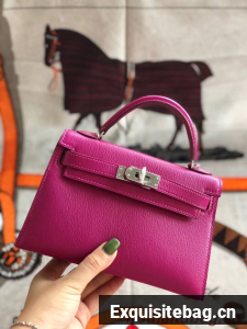 Hermes original mini Kelly chevre mysore K19CM rose&silver Metal