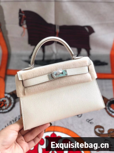 Hermes original mini Kelly chevre mysore K19CM white&silver Metal