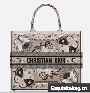 LARGE DIOR BOOK TOTE Beige Multicolor Butterfly Bandana Embroidery M1286ZESE