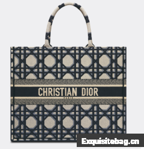 LARGE DIOR BOOK TOTE Beige and Blue Macrocannage Embroidery M1286ZZAU