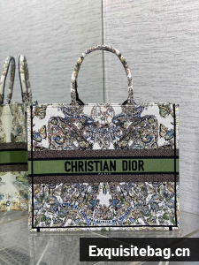 LARGE DIOR BOOK TOTE green Butterfly Around The World Embroidery M1286ZES
