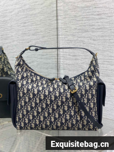 Large D-Dream Bag Blue Dior Oblique Jacquard and Smooth Calfskin M6322U