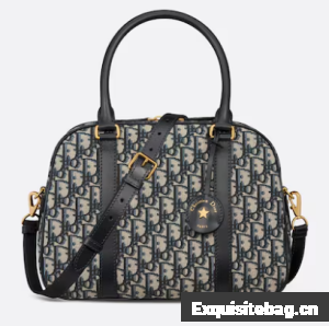 Large D-Vibe Bowling Bag Blue Dior Oblique Jacquard M1341UT