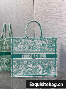 Large Dioriviera Dior Book Tote Aquamarina Toile de Jouy Embroidery M1286ZE