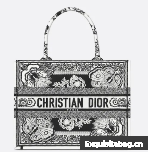 MEDIUM DIOR BOOK TOTE Black and White Butterfly Bandana Embroidery M1296ZESE