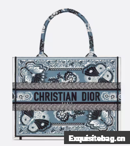 MEDIUM DIOR BOOK TOTE Denim Blue Multicolor Butterfly Bandana Embroidery M1296ZESE