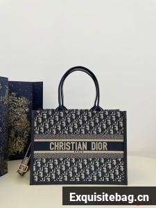 MEDIUM DIOR BOOK TOTE Ecru and Blue Dior Oblique Embroidery M1296ZRIW
