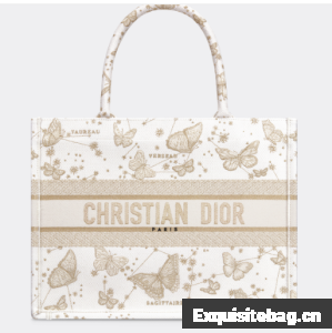 MEDIUM DIOR BOOK TOTE Gold-Tone and White Butterfly Zodiac Embroidery M1296ZESU