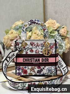MEDIUM DIOR LADY D-LITE BAG White Multicolor Florilegio Embroidery M0565