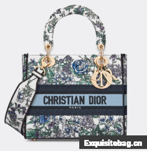 MEDIUM DIOR LADY D-LITE BAG White Multicolor Flowers Constellation Embroidery M0565OE