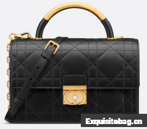 Medium Dior Ange Bag Black Macrocannage Calfskin M4402U