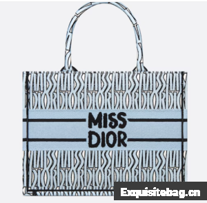 Medium Dior Book Tote Pale Blue and Black Miss Dior Allover Embroidery M1296ZEZE