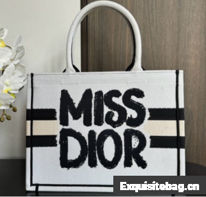 Medium Dior Book Tote White and Black Miss Dior Graffiti Embroidery M1296ZEZD