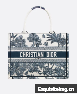 Medium Dior Book Tote White and Blue Toile de Jouy Palms Embroidery M1296ZEYD