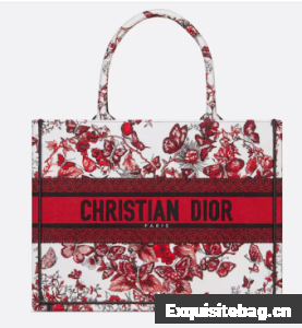 Medium Dior Book Tote White and Red Le Coeur des Papillons Embroidery M1296ZESJ