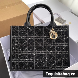 Medium Dior Toujours Bag Black Cannage Tweed M1324CZB
