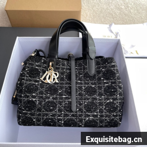 Medium Dior Toujours Bag Black Cannage Tweed M2821