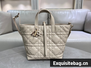 Medium Dior Toujours Vertical Tote Bag Macrocannage Calfskin M2836OSNW Beige