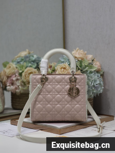 Medium Lady Dior Bag Latte and Powder Pink Cannage Calfskin M0565OWR