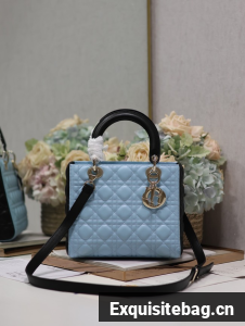 Medium Lady Dior Bag Sky Blue and Steel Gray Cannage Calfskin M0565OWR