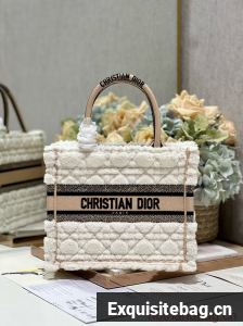 SMALL DIOR BOOK TOTE Ice Cannage Shearling M1296ZRG