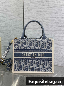 Small Dior Book Tote Dior Oblique Embroidery and Calfskin M1325CZ-1