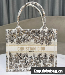 Small Dior Book Tote Latte Embroidery with Gold-Tone Millefiori Unicorn Motif M1265Z