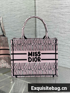 Small Dior Book Tote white and Pale Pink Miss Dior Allover Embroidery M1265Z