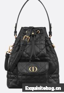 Small Dior Caro Bucket Bag Black Macrocannage Lambskin M3372UNOZ 