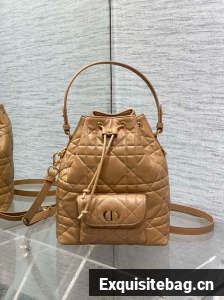 Small Dior Caro Bucket Bag Macrocannage Lambskin M3372 Light Gold-Tone