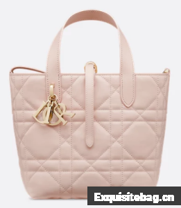 Small Dior Toujours Vertical Tote Bag M2835OSNW Powder Pink Macrocannage Calfskin