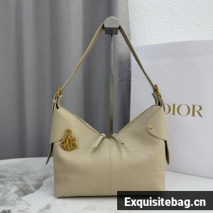 Small Dior Voyage Bag Flat Macrocannage Grained Calfskin M2845UJ Beige
