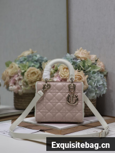 Small Lady Dior Bag Two-Tone Latte and Powder Pink Cannage Lambskin M0531ON