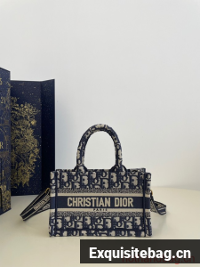 MINI DIOR BOOK TOTE WITH STRAP Blue and Beige Dior Oblique Embroidery S5573 MINI DIOR BOOK TOTE WITH STRAP Blue and Beige Dior Oblique Embroidery S5573