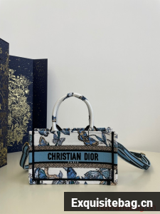 MINI DIOR BOOK TOTE WITH STRAP blue Butterfly Zodiac Embroidery S5573CTQ MINI DIOR BOOK TOTE WITH STRAP blue Butterfly Zodiac Embroidery S5573CTQ
