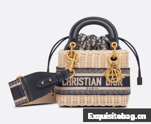 MINI LADY DIOR BAG Natural Wicker and Blue Dior Oblique Jacquard M0505C MINI LADY DIOR BAG Natural Wicker and Blue Dior Oblique Jacquard M0505C