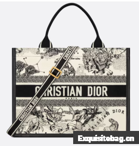 Medium Dior Book Tote Latte Multicolor Dior Zodiac Embroidery and Black Calfskin M1324CET Medium Dior Book Tote Latte Multicolor Dior Zodiac Embroidery and Black Calfskin M1324CET