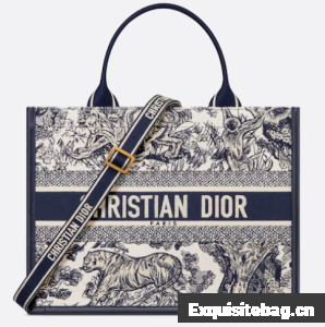 Medium Dior Book Tote White and Navy Blue Toile de Jouy Sauvage Embroidery with Navy Blue Calfskin M1324CE Medium Dior Book Tote White and Navy Blue Toile de Jouy Sauvage Embroidery with Navy Blue Calfskin M1324CE