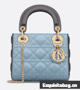Mini Lady Dior Bag Two-Tone Sky Blue and Steel Gray Cannage Lambskin M0505ONI Mini Lady Dior Bag Two-Tone Sky Blue and Steel Gray Cannage Lambskin M0505ONI