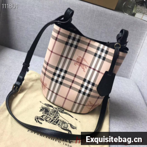 BURBERRY Banner small vintage check and leather tote Bag 1581 black