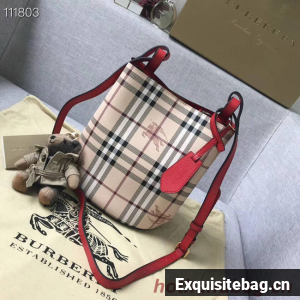 BURBERRY Banner small vintage check and leather tote Bag 1581 red