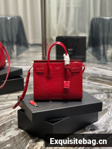 SAINT LAURENT Crocodile-Embossed Leather Organ Bag 421863 red
