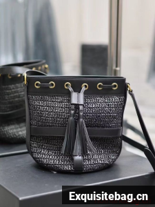 SAINT LAURENT IN RAFFIA AND LEATHER Shoulder Bag Y998223 BLACK